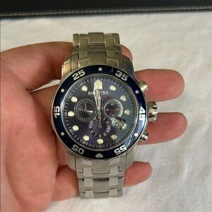 Invicta Silver and Navy Chronograph Timepiece